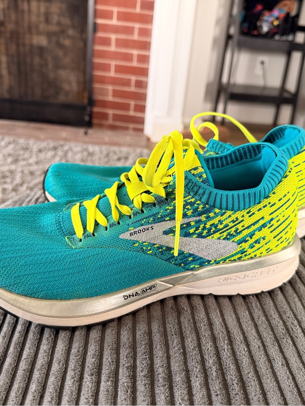 Brooks Teal & Neon Yellow Knit Running Shoes